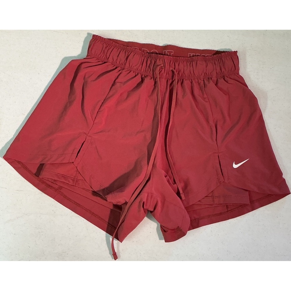 Nike Womens 2-in-1 Running Shorts Red Just Do It Waistband Small Training Gym